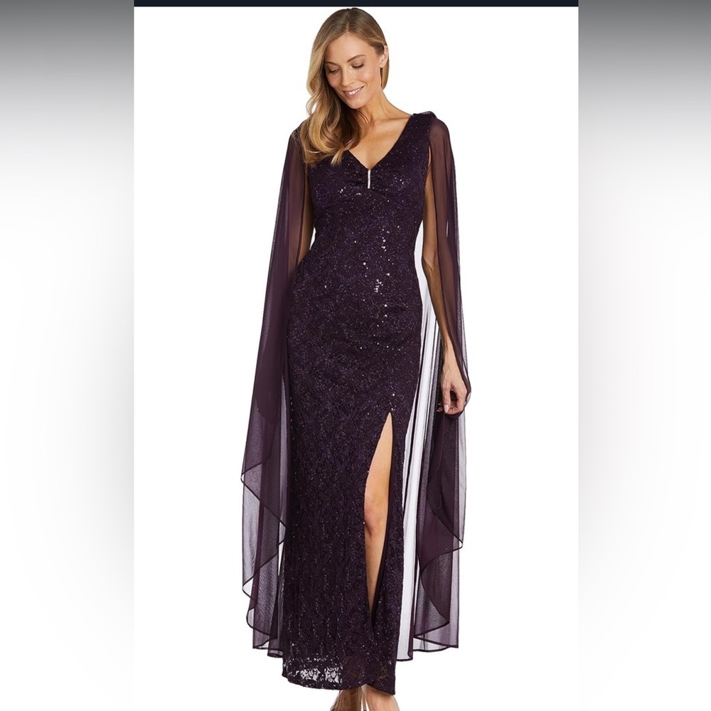 R&M Richards Women's Cape-Detail Sequin Lace Evening Gown new size 6